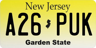 NJ license plate A26PUK