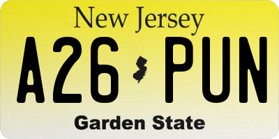 NJ license plate A26PUN