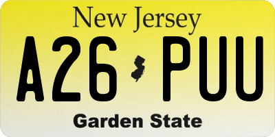 NJ license plate A26PUU