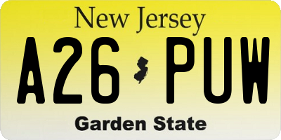 NJ license plate A26PUW
