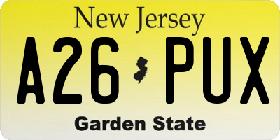 NJ license plate A26PUX