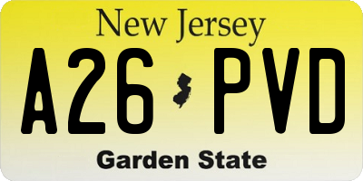 NJ license plate A26PVD