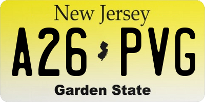 NJ license plate A26PVG