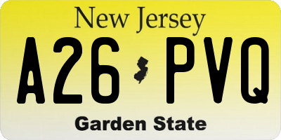 NJ license plate A26PVQ