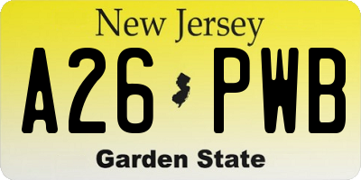 NJ license plate A26PWB
