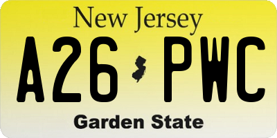 NJ license plate A26PWC