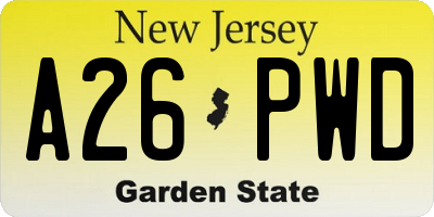 NJ license plate A26PWD