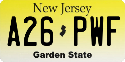 NJ license plate A26PWF
