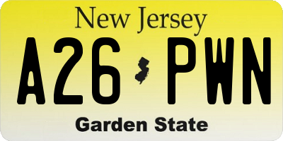NJ license plate A26PWN