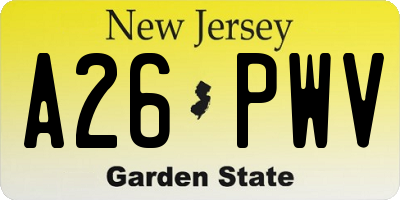 NJ license plate A26PWV