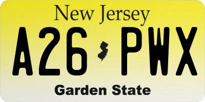 NJ license plate A26PWX