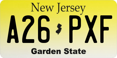 NJ license plate A26PXF
