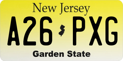 NJ license plate A26PXG