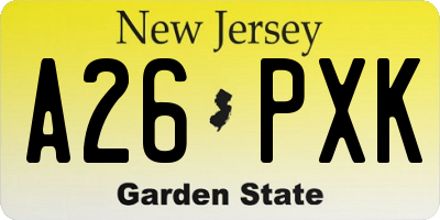 NJ license plate A26PXK