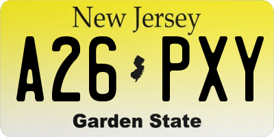 NJ license plate A26PXY
