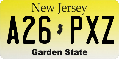 NJ license plate A26PXZ