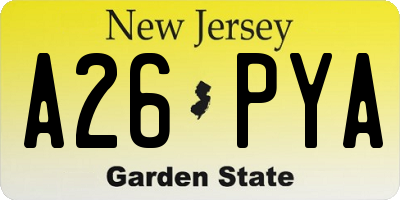 NJ license plate A26PYA