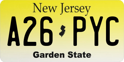 NJ license plate A26PYC