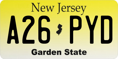 NJ license plate A26PYD
