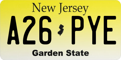 NJ license plate A26PYE
