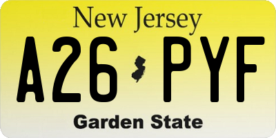 NJ license plate A26PYF