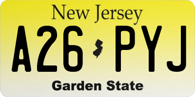 NJ license plate A26PYJ