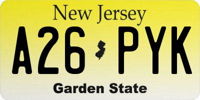 NJ license plate A26PYK