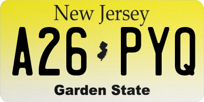 NJ license plate A26PYQ