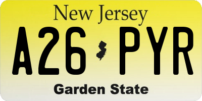 NJ license plate A26PYR