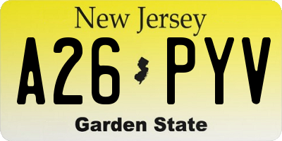 NJ license plate A26PYV