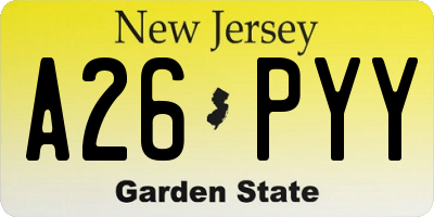 NJ license plate A26PYY