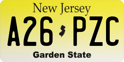 NJ license plate A26PZC