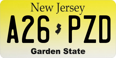 NJ license plate A26PZD