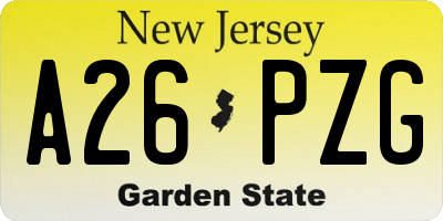 NJ license plate A26PZG