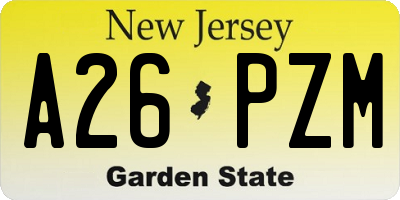 NJ license plate A26PZM