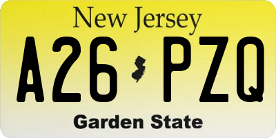 NJ license plate A26PZQ