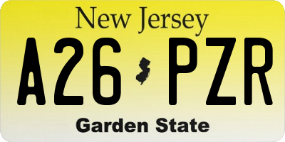 NJ license plate A26PZR