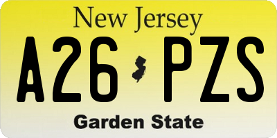 NJ license plate A26PZS