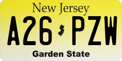 NJ license plate A26PZW