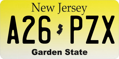 NJ license plate A26PZX