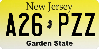 NJ license plate A26PZZ