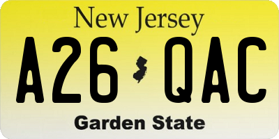 NJ license plate A26QAC