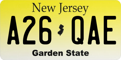NJ license plate A26QAE