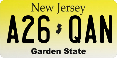 NJ license plate A26QAN