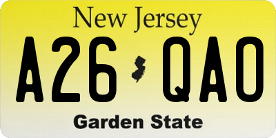 NJ license plate A26QAO