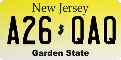 NJ license plate A26QAQ