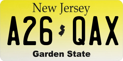 NJ license plate A26QAX
