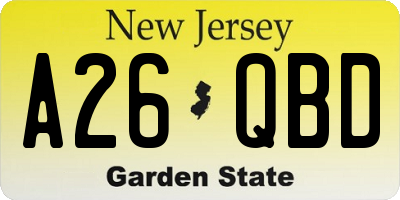 NJ license plate A26QBD