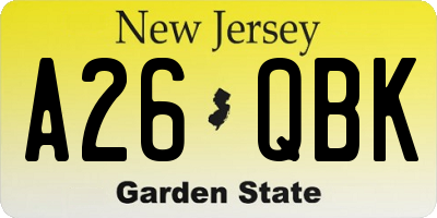 NJ license plate A26QBK