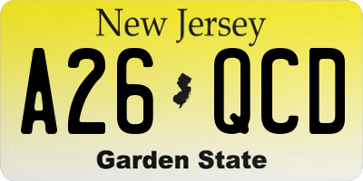 NJ license plate A26QCD
